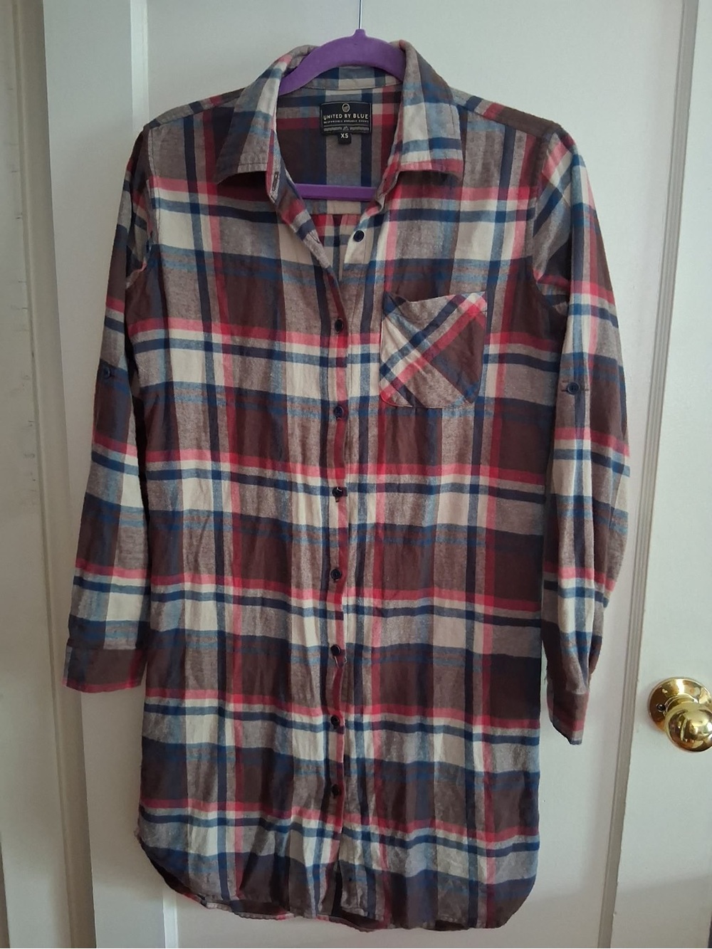 United By Blue Plaid Casual Button-Down dress in Brown, Blue & Cream